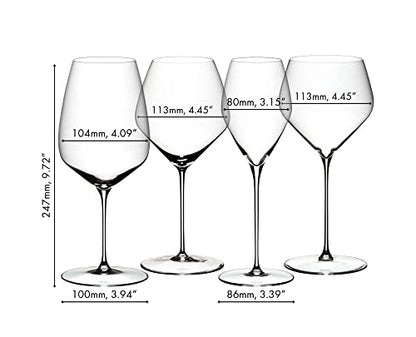 Riedel Veloce Tasting Set, Wine Glasses, 4 Pack – Cabernet, Pinot Noir, Sauvignon Blanc, Chardonnay - Dishwasher Safe, Crystal Glass - 5330/47 | Cabernet, Pinot Noir, Sauvignon Blanc, Chardonnay - Dishwasher Safe, Crystal Glass - style: Tasting Set