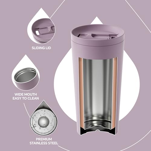 Ideus 17 oz Travel Coffee Mug, Double Wall Vacuum Stainless Steel Insulated Coffee Tumbler With Lid, Splash-Proof & Cup Holder Friendly, Keeps Drinks Hot/Cold, Dishwasher Safe, Purple - color: Purple