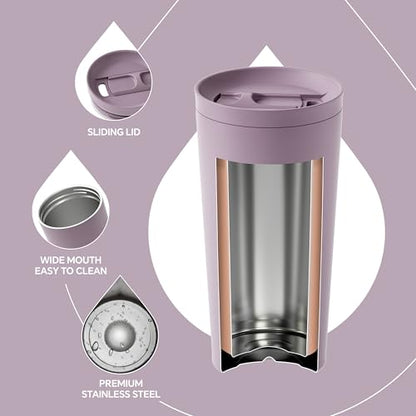 Ideus 17 oz Travel Coffee Mug, Double Wall Vacuum Stainless Steel Insulated Coffee Tumbler With Lid, Splash-Proof & Cup Holder Friendly, Keeps Drinks Hot/Cold, Dishwasher Safe, Purple - color: Purple