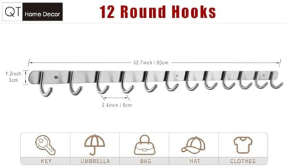 Hook/Coat Rack with 12 Round Hooks-Modern Wall Mounted - Ultra Durable with Solid Steel Construction,Brushed Stainless Steel Finish,Super Easy Installation,Rust and Water Proof. - style: 12 Round Hooks