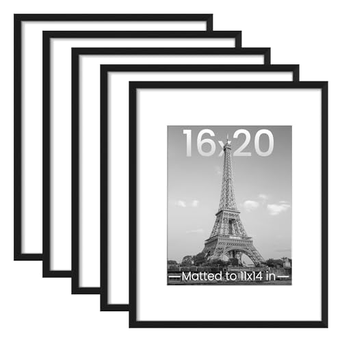 upsimples 16x20 Picture Frame, Gallery Wall Frames Set of 5, Black | Poster Frame Collage Wall Decor, 11x14 Picture Frame with Mat for Family, Baby, Hallway, Christmas - color: Black, size: 16x20