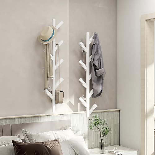 Prywot 2PK Vertical Hat Rack, Metal Coat Rack Wall Mounted, White, 37.8" | 9 Hooks, Space-saving wall-mounted design, for Hats, Jackets, Coats, and Bags - Suitable for Entryways and Bedrooms - color: White(2 Pack)