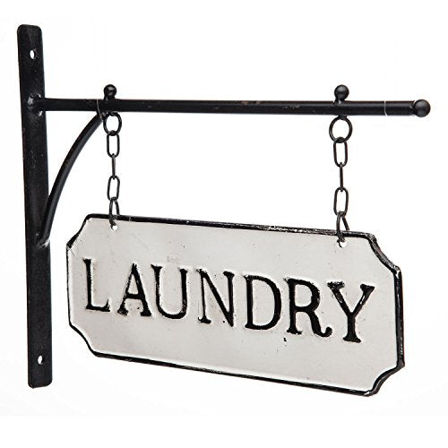 Foreside Home & Garden White and Black Enamel Laundry Wall Sign on Metal Hanger - style: Laundry