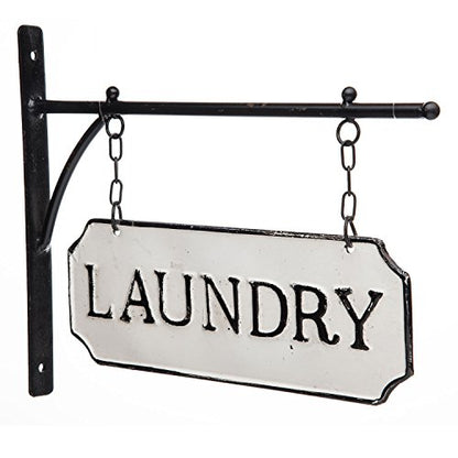 Foreside Home & Garden White and Black Enamel Laundry Wall Sign on Metal Hanger - style: Laundry