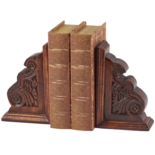 Primitives by Kathy Wooden Classic Bookend Set, Dark Academia Home Décor, Gifts for Book Readers, Non Slip Rubber Feet on Bottom, Bookish Accessories, 7 by 9 by 2 Inches, Natural Wood