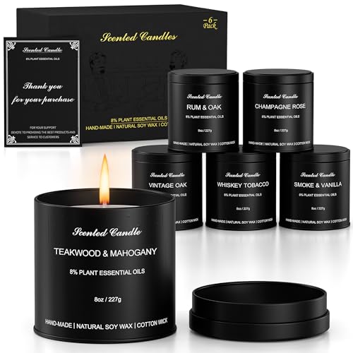 Scented Candles for Men - 6 Pack Masculine Scented Candles Set, 8oz Natural Soy Wax Candles with Essential Oils, Long Lasting Aromatherapy Candle Gift of Father, Husband, Men - size: Pack of 6