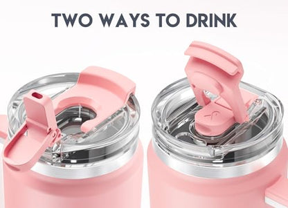 Meoky 32 oz Tumbler with Handle, Insulated Tumbler with Lid and Straw, Stainless Steel Travel Mug, Keeps Cold for 24 Hours, 100% Leak Proof, Fits in Car Cup Holder (Blush) - color: Blush, size: 32 Ounces