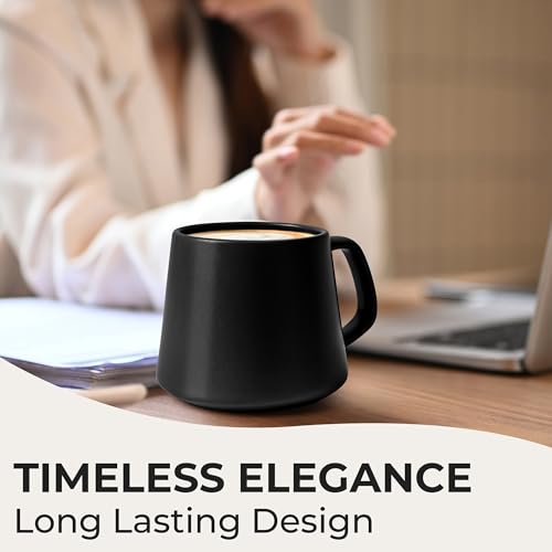 MIAMIO - Coffee Mugs Set of 4, Ceramic Mug (14oz) - Luxe (Black) | Large Ceramic Coffee Mugs for Cappuccino, Tea and Espresso, Tea / Coffee Mug 4-Piece Set, Cup Set - dishwasher safe - color: Black Series