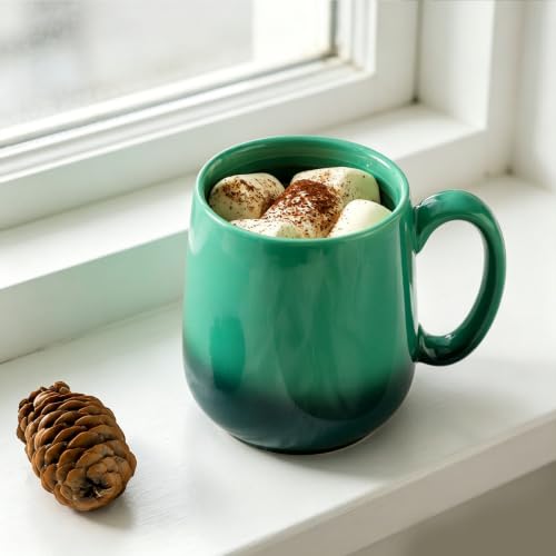 HASENSE 15oz Ceramic Mug Set of 4, Green Ombre Coffee Cups with Handle – Microwave & Dishwasher Safe Large Cappuccino Latte Tea Mugs, Housewarming Gift Idea - color: GradationGreen, size: Set of 4