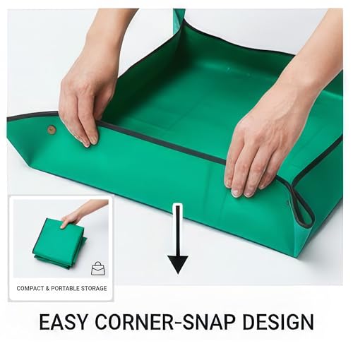 2 Pack Plant Repotting Mat - Waterproof Potting Mat for Indoor Plants - Foldable Gardening Tray for Transplanting & Succulents - Portable Work Cloth (39.3" & 26") - Green