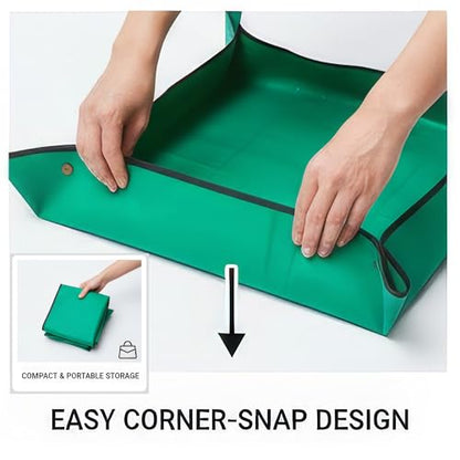 2 Pack Plant Repotting Mat - Waterproof Potting Mat for Indoor Plants - Foldable Gardening Tray for Transplanting & Succulents - Portable Work Cloth (39.3" & 26") - Green