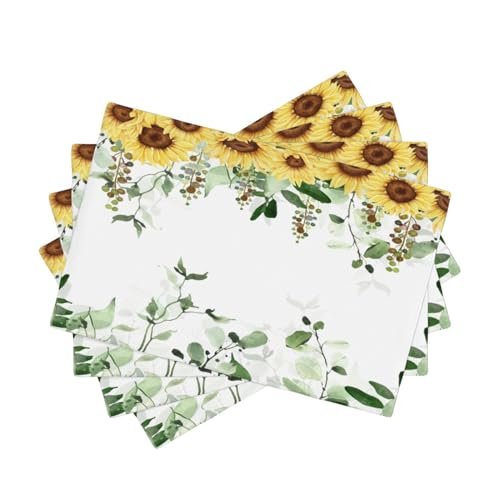 Sunflower Placemats Set of 4,Spring Summer Yellow Floral Flowers Rustic Vintage Dining Table Place Mats, Kitchen Decor Home Decoration 4 PCS, Style-13 - color: Style-13, size: 12"X18"|4 PCS