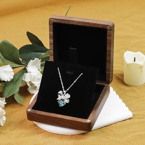 KUMGROT Walnut Wood Necklace Box Pendant Necklace Gift Box | Jewelry Gift Boxes with Velvet Soft Interior Holder for Necklaces Wedding, Romantic Proposal Gift Box, Jewelry Display Case - style: Jewelry Box
