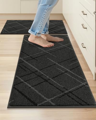 COSY HOMEER Kitchen Rugs,5 PCS Kitchen Mats Non Slip Washable,Dark Gray | Absorbent Kitchen Runner Rugs for Floor, Polyester Kitchen Sink Rug 20"x32" + 20"x48" - color: Dark Gray, size: 20"x32" + 20"x48"