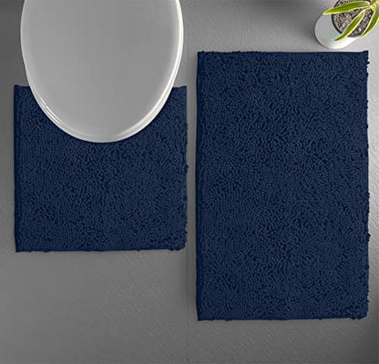 LuxUrux Bathroom Rugs Sets 2 Piece: Quick Dry, Soft Plush Anti-Slip, Super Absorbent. Includes Rectangular (31x20 inches) & U-Shaped Toilet Mat (20x20 inches) | Navy - color: Navy, size: 2 Piece Set