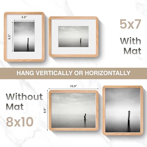 Acovy 8x10in Picture Frame, Natural Solid Oak | Handcrafted Wooden Photo Frame, Dual Use for Tabletop & Wall Mount, Matted to Fit 5"x7" Photos, HD Tempered Glass - color: Oak, size: 8x10in