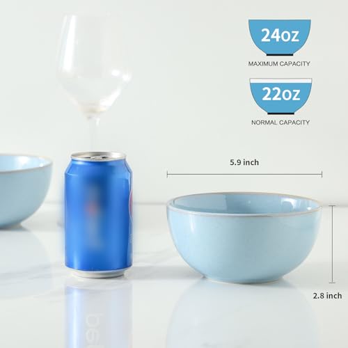 Cereal Bowls, 24 oz Ceramic Bowls Set of 4, Stoneware Bowl Set for Salad, Kitchen, Soup, Dessert, Ramen, Dishwasher and Microwave Safe, Skyblue - color: SkyBlue, size: Set of 4