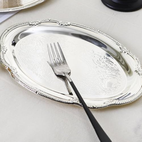 Metal Serving Tray Vintage Tea Coffee Serving Tray Multi-Purpose Jewelry Display Tray Platter Dessert Platter for Cakes, Candies, Nuts