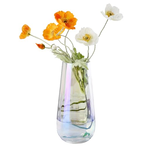 Irised Crystal Glass Vase Modern Flower vases for Bouquet,H-9.8" Tear Drop Design for Home Floor Decor,Farmhouse Decor, Centerpiece Office Table Decorations(Irised) - color: Irised