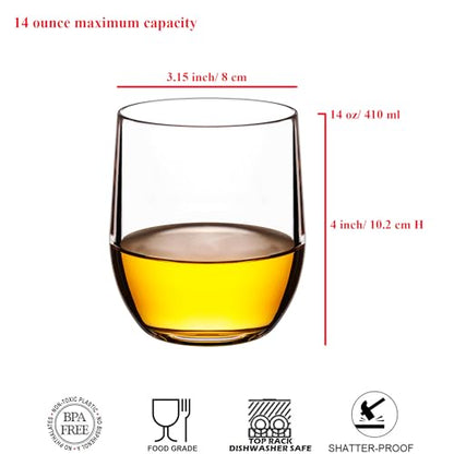 14-ounce Plastic Stemless Wine Glasses, All Purpose Arcylic Glasses, set of 6 Clear Reusable Shatter-resistant Dishwasher Safe - color: Clear