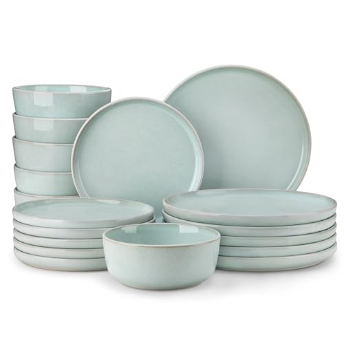 vancasso ANYA 18 Pieces Plates and Bowls Set, Mint Green Dinnerware Sets, Reactive Glaze Dishes Set for 6, Ceramic Dishware Sets Kitchen Dinner Set, Microwave & Dishwasher Safe - color: Mint Green, size: 18 Pcs (Service for 6)