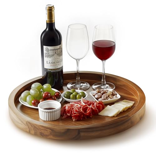 TIDITA 16" Wooden Lazy Susan Organizer for Cabinet, 360° Rotation, High Rim | Solid Acacia Wood, Non-Skid Pads, Swivel Round Lazy Susans Turntable for Countertop, Decorative Tray, Cheese Board, Multi-Use - size: 16 Inch