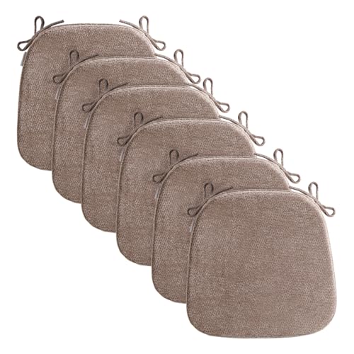 D-Shaped Chair Cushions for Dining Chairs, 2.5” Thick Chair Pads with Washable Comfortable Textured Cover, Non Slip Kitchen Chair Cushions with Ties, 16.5" x 16.5", 6 Pack, Brown - color: Brown, size: 6 Pack