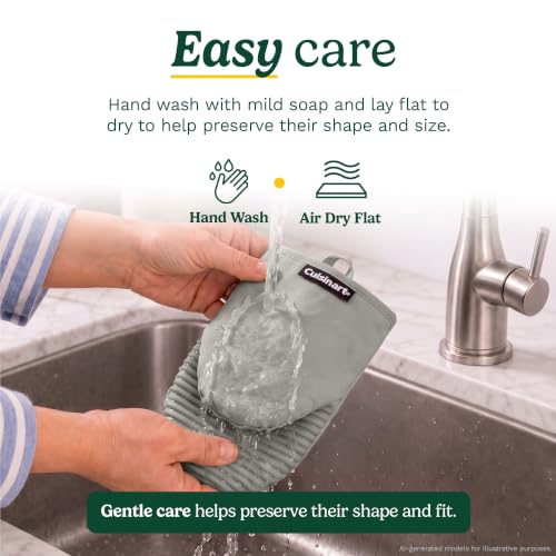 Cuisinart Mini Oven Mitts, 2-Pack 5"x8.5", Heat Resistant 500F | Compact pot holder for baking, air fryer, and cookware, silicone non-slip grip, hanging loop, fits either hand, wipes clean - color: Gray