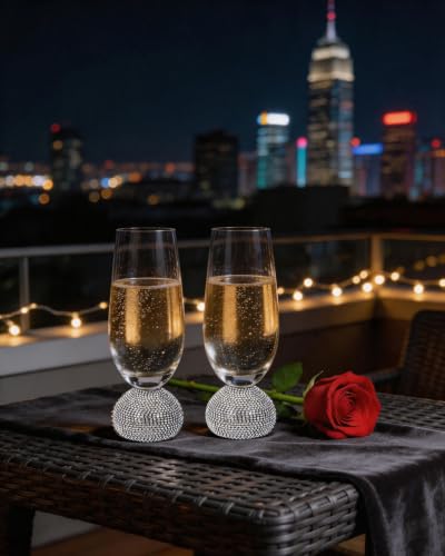 Stemless Fancy Champagne Flutes set of 4,Luxury Crystal Wedding Glasses | 10 oz Hand Blown Unbreakable Mimosa Glasses,for Weddings, Anniversaries, Christmas, Special Days (Silver Clear) - color: Silver Champagne glass