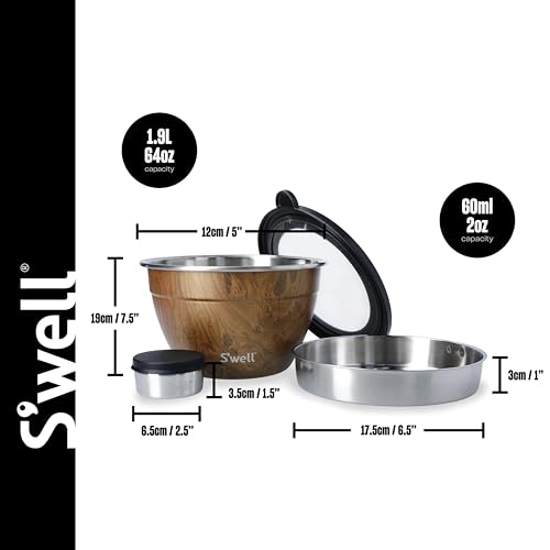 S’well Stainless Steel Salad Bowl Kit, Teakwood Finish, Includes 2oz Condiment Container and Removable Tray, Leak-Proof and Easy to Clean, Dishwasher Safe, 64oz (Pack of 8) - color: Teakwood, size: 64oz (Pack of 8)