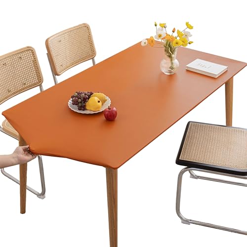PU Stretch Fitted Rectangle Tablecloth with Elastic Edge 24 x 47 Inch Waterproof Oil Proof Table Cloth Wipeable Table Cover for Indoor Outdoor Furniture Protect (Orange,24"x47") - color: Orange, size: 47" x 24" (Rectangular)