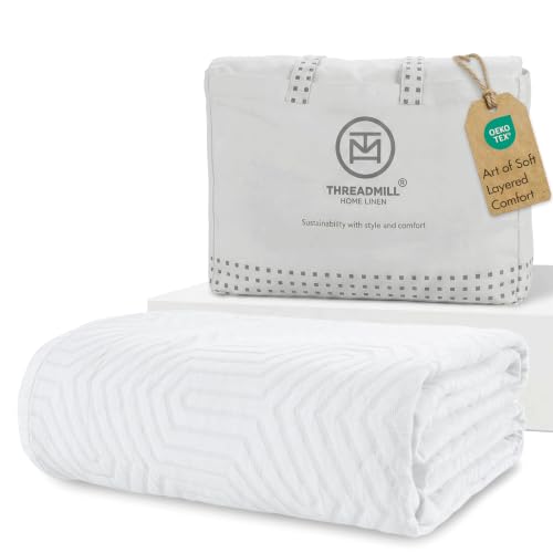 Threadmill Luxury Cotton Blankets for King Size Bed | All-Season Cozy 100% Cotton King Size Blanket | Aster Jacquard Soft & Lightweight Coverlet fits California King, 104x92 | White | 100% Cotton, Jacquard Pattern, 104x92 in, All-Season, Lightweight, OEKO