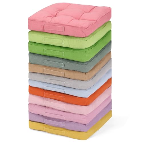 Gerrii 12 Pcs Classroom Floor Cushions 15"x15" Kids Flexible Floor Seating Cushions with Handles Bulk Classroom Chair Pillows for Kindergarten Daycare Nursery(Novel Color,Square) - color: Novel Color, style: Square