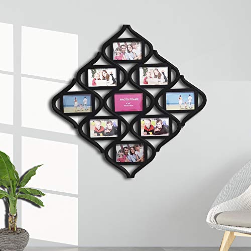 MKUN 4x6 Wall Photo Frame Collage - Diamond shaped Wall Hanging Picture Frame Collage, 9- Opening (Black)