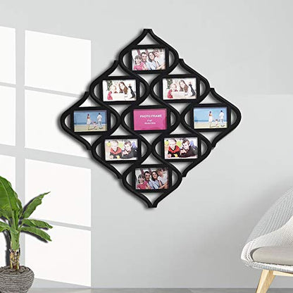 MKUN 4x6 Wall Photo Frame Collage - Diamond shaped Wall Hanging Picture Frame Collage, 9- Opening (Black)