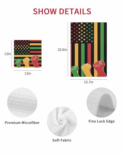 Juneteenth Hand Towels Set, Waffle Weave Kitchen Towels 2 Pieces, Black History Month Flag African American Microfiber Hair Face Bath Tea Towel Absorbent Quick Drying Cleaning Dish Cloths, 15.7"x23.6" - size: 2PCS,15.7"x23.6"