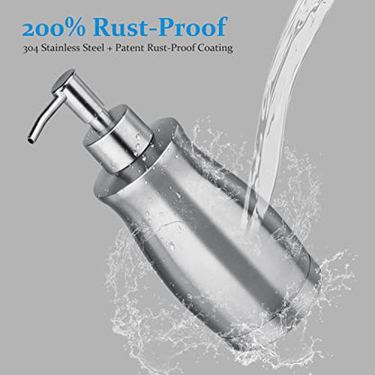 Soap Dispenser Stainless Steel - Brushed Nickel Pump Dispenser Bottle Refillable Liquid Hand Dish Soap Dispenser for Bathroom, Kitchen, Countertop, Silver (13.5 Oz / 400ML) - color: Curved-silver