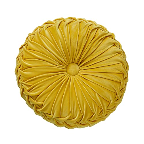 MOJUN Velvet Throw Pillow - Round, Pleated, Filled - Home Decorative Pillow for Couch, Chair, Bed, Car, Floor (Yellow, 14inch) - color: B Yellow