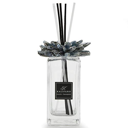 KALIFANO Luxury Glass and Kyanite Crystal Diffuser with Decorative Selenite Reeds - Premium Fragrance/Aroma Diffuser Bottle with Healing Effects (Essential Oils Not Included) - color: Kyanite