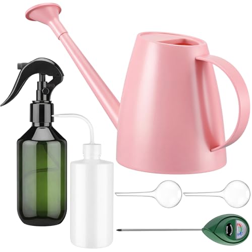 Reallnaive 6 Pcs Indoor Watering Can Set 1/2 Gallon Can 6.8 oz Spray Bottle 17 oz Squeeze Bottle Plant Watering Globes Soil Moisture Meter Small Spraying Set for Indoor Outdoor Plants(Pink) - color: Pink