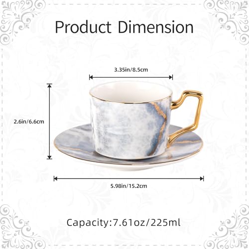 KAMMAK Tea Cups and Saucers Set of 2, Porcelain Coffee Cups, NX023 | Gold Rim, Stackable Espresso Mugs, Ceramic Demitasse for Coffee, Latte, Americano, Afternoon Tea, Elegant Gift for Women - size: 8CZNX023