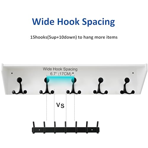 WEBI Wall Shelf with Hooks Underneath,35" Long Wall Mounted Coat Rack with Shelf,Entryway Coat Rack with 5 Triple Hooks for Hanging Coats,Jacket,Hallway,Bedroom,Mudroom,White - color: White, size: 35 Inch