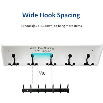 WEBI Wall Shelf with Hooks Underneath,35" Long Wall Mounted Coat Rack with Shelf,Entryway Coat Rack with 5 Triple Hooks for Hanging Coats,Jacket,Hallway,Bedroom,Mudroom,White - color: White, size: 35 Inch