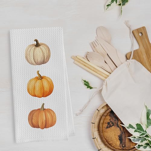 Fall Pumpkin Dish Towels Set - Fall Pumpkin Gifts Waffle Weave Kitchen Towels, Fall Pumpkin Gifts Hand Tea Towels, Fall Bathroom Kitchen Decor (16×24 Inches Set of 2) - color: Fall-1
