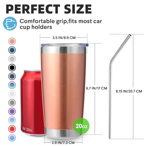 Volhoply 20oz Stainless Steel Tumbler with Lid and Straw Bulk 4 Pack,Double Wall Insulated Travel Ice Coffee Mug Fits Cup holder,Powder Coated Cups for Hot/Cold Drinks,Gifts for Women（Rose Gold,4 Set） - color: Rose Gold