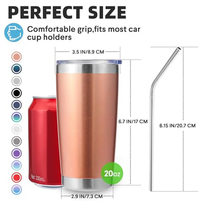 Volhoply 20oz Stainless Steel Tumbler with Lid and Straw Bulk 4 Pack,Double Wall Insulated Travel Ice Coffee Mug Fits Cup holder,Powder Coated Cups for Hot/Cold Drinks,Gifts for Women（Rose Gold,4 Set） - color: Rose Gold