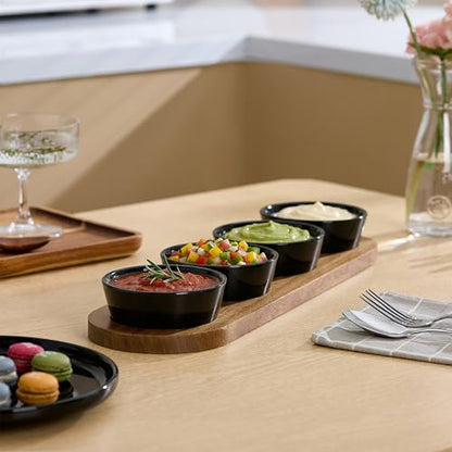 6oz Black Ceramic Chips and Dip Serving Platter For Olive Cracker Tray,Small 4Inch Bowls Cranberry Sauce Relish Dish for Appetizer,Side Dishes,Cheese ball,Dipping,Dessert,Salsa,Tapas - color: Black