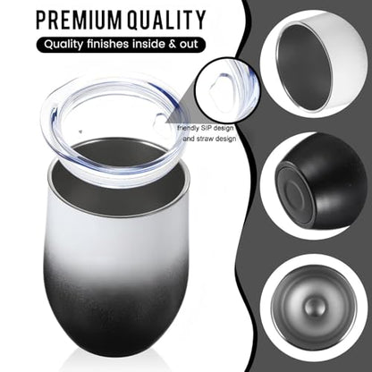Remagr 16 Pack Stainless Steel Wine Tumblers 12 oz Insulated Vacuum Wine Cup Set Double Wall Stainless Steel Stemless Mug Glasses for Coffee Soda Whiskey Outdoor Travel (Black and White) - color: Black/White
