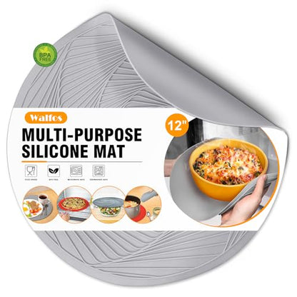 Walfos 12-Inch Silicone Microwave Mat & Pot Holders, Non-Slip Heat Resistant for Oven, Hot Pot, Bowl - style: 12in, 1 Grey Microwave Mat