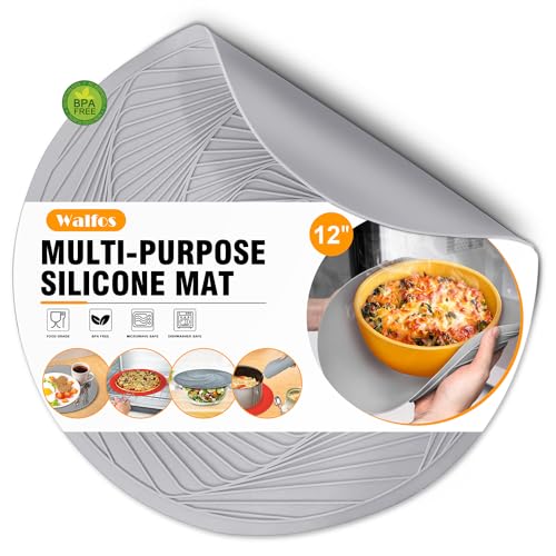 Walfos 12-Inch Silicone Microwave Mat & Pot Holders, Non-Slip Heat Resistant for Oven, Hot Pot, Bowl - style: 12in, 1 Grey Microwave Mat